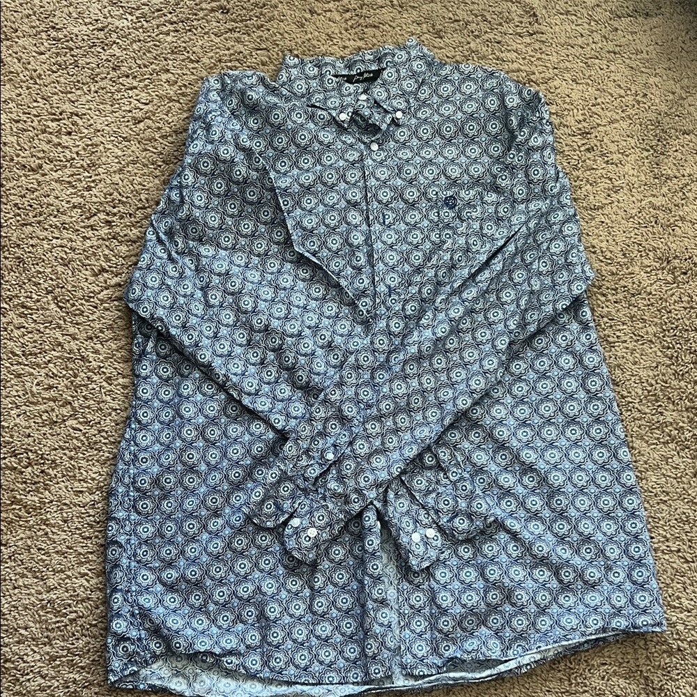 Men's Blue Patterned Casual Button Down Shirt